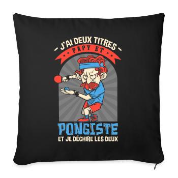 Papy Pongiste Ping Pong Tennis De Table - Housse de coussin décorative 45 x 45 cm - noir - Devant