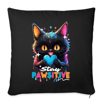 Kawaii Cat - Multicolored drips stay pawsitive - Sofa pillowcase 17,3'' x 17,3'' (45 x 45 cm) - black - Front