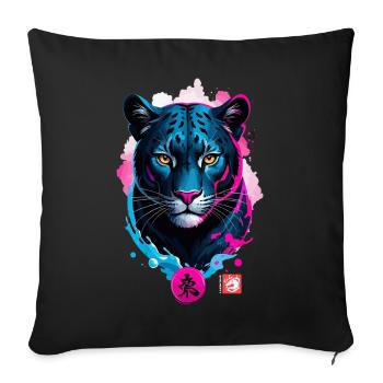 Panthère rêve rose bleu - Housse de coussin décorative 45 x 45 cm - noir - Devant