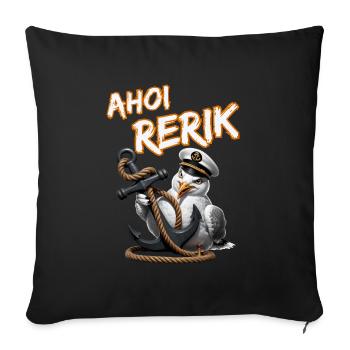 Ahoy Rerik Mouette drôle avec ancre - Housse de coussin décorative 45 x 45 cm - noir - Devant