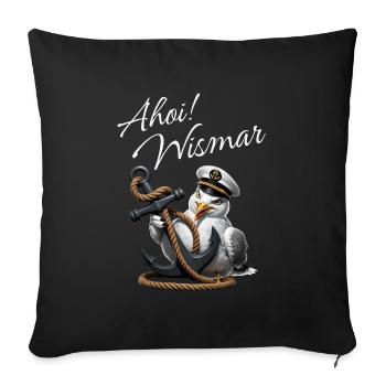 Ahoy Wismar with funny seagull and anchor - Sofa pillowcase 17,3'' x 17,3'' (45 x 45 cm) - black - Front