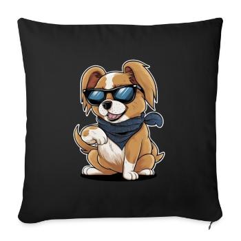 Cartoon Pekiniese, motif cool avec des lunettes de soleil - Housse de coussin décorative 45 x 45 cm - noir - Devant