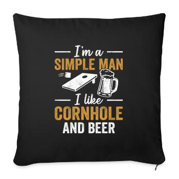 Homme simple cornhole et bière - Housse de coussin décorative 45 x 45 cm - noir - Devant