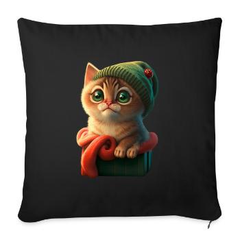 Chaton confortable avec chapeau tricoté dans une boîte - Housse de coussin décorative 45 x 45 cm - noir - Devant