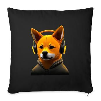 Running Shiba Inu with Headphones, Sporty Hu - Sofa pillowcase 17,3'' x 17,3'' (45 x 45 cm) - black - Front