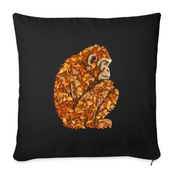 Chimpanzee lifts colorful foliage - Unique image - Sofa pillowcase 17,3'' x 17,3'' (45 x 45 cm) - black - Front
