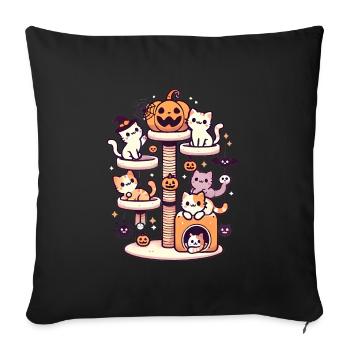 Arbre à chat d’Halloween avec de mignons chatons - Housse de coussin décorative 45 x 45 cm - noir - Devant