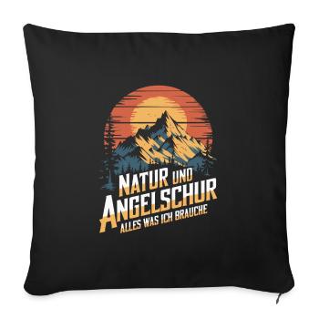 Angeln Fischen in der Natur lustiger Spruch - Sofakissenbezug 45 x 45 cm - Schwarz - Vorne