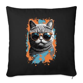 British Shorthair Cat Cool Cat Design - Sofa pillowcase 17,3'' x 17,3'' (45 x 45 cm) - black - Front