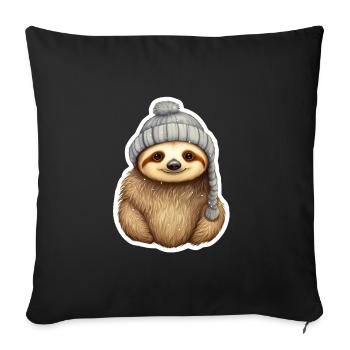 Sloth with winter hat - Sofa pillowcase 17,3'' x 17,3'' (45 x 45 cm) - black - Front