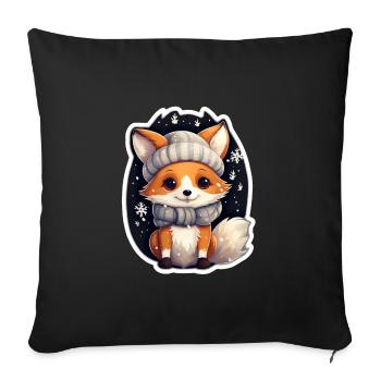 Fuchs in Winternacht - Sofakissenbezug 45 x 45 cm - Schwarz - Vorne