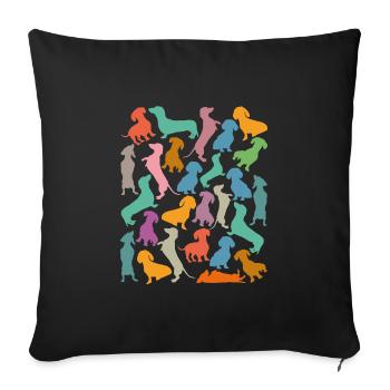 Patterns of many colorful dachshunds - Sofa pillowcase 17,3'' x 17,3'' (45 x 45 cm) - black - Front