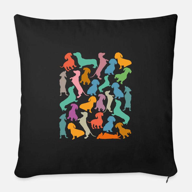 Muster aus vielen bunten Dackeln - Sofakissenbezug 45 x 45 cm - Schwarz