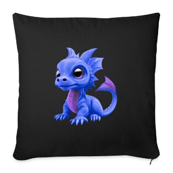 Baby Dragon Blue | Cute Blue Baby Dragon - Sofa pillowcase 17,3'' x 17,3'' (45 x 45 cm) - black - Front