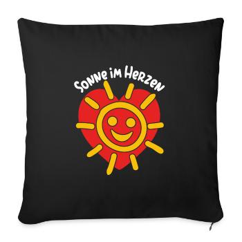 Sonne im Herzen, Sommer, Fröhlichkeit, Güte - Sofakissenbezug 45 x 45 cm - Schwarz - Vorne