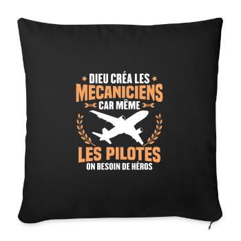 Cadeau humour mécanicien d'avion - Housse de coussin décorative 45 x 45 cm - noir - Devant