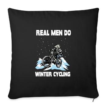 De vrais hommes en hiver vélo VTT - Housse de coussin décorative 45 x 45 cm - noir - Devant