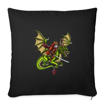 Japanischer Samurai Katze Reitdrache - Sofakissenbezug 45 x 45 cm - Schwarz - Vorne