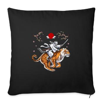 Japanische Katze Samurai Ninja Reitender Tiger - Sofakissenbezug 45 x 45 cm - Schwarz - Vorne