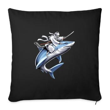 Chat Ninja Équitation Requin - Housse de coussin décorative 45 x 45 cm - noir - Devant