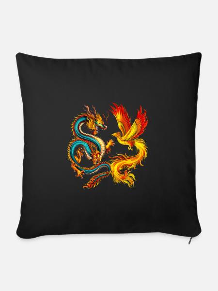 Drache und Phönix - Sofakissenbezug 45 x 45 cm - Schwarz