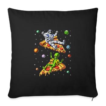 Astronaut And Alien Riding Pizza - Sofa pillowcase 17,3'' x 17,3'' (45 x 45 cm) - black - Front