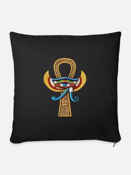 Ägyptisches Auge des Horus Ankh - Sofakissenbezug 45 x 45 cm - Schwarz