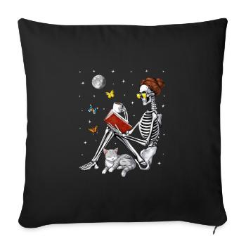Skeleton Reading Book - Sofa pillowcase 17,3'' x 17,3'' (45 x 45 cm) - black - Front