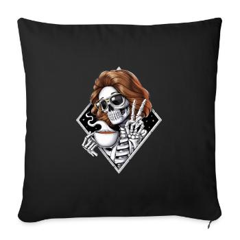 Skeleton Hippie Drinking Coffee - Sofa pillowcase 17,3'' x 17,3'' (45 x 45 cm) - black - Front