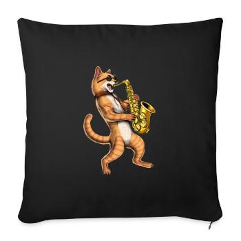 Chat Saxophoniste - Housse de coussin décorative 45 x 45 cm - noir - Devant