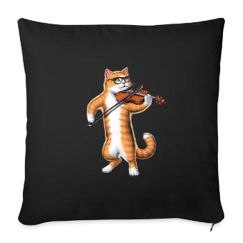 Cat Playing Violin - Sofa pillowcase 17,3'' x 17,3'' (45 x 45 cm) - black - Front
