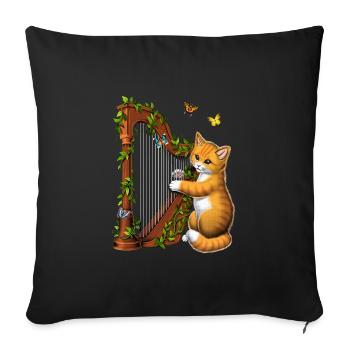 Cat Playing Harp - Sofa pillowcase 17,3'' x 17,3'' (45 x 45 cm) - black - Front