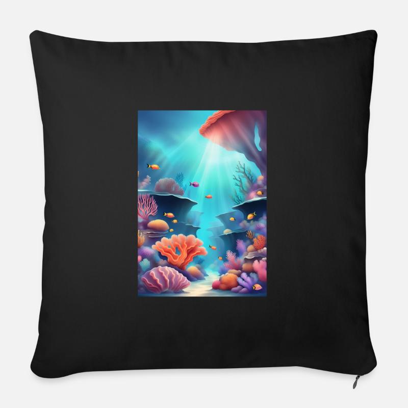 Bunte Korallenriffe - Sofakissenbezug 45 x 45 cm - Schwarz
