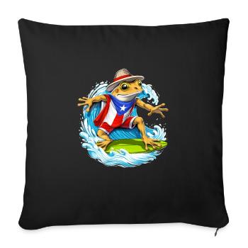 Puerto Rico Coqui Frog Surfing - Sofa pillowcase 17,3'' x 17,3'' (45 x 45 cm) - black - Front