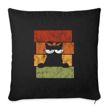 Chat Retro Chat Chat Yeux Chat Miaou - Housse de coussin décorative 45 x 45 cm - noir - Devant