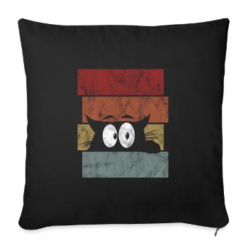 Chat chat rétro chat miau chat - Housse de coussin décorative 45 x 45 cm - noir - Devant