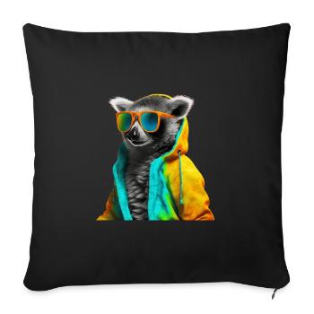 Lemur with Sunglasses Colorful Cool Ring-tailed lemur forest animal - Sofa pillowcase 17,3'' x 17,3'' (45 x 45 cm) - black - Front