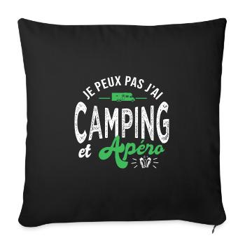 peux pas j'ai camping et apéro Humour camping car - Housse de coussin décorative 45 x 45 cm - noir - Devant