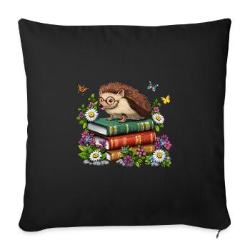 Hedgehog Reading Books - Sofa pillowcase 17,3'' x 17,3'' (45 x 45 cm) - black - Front