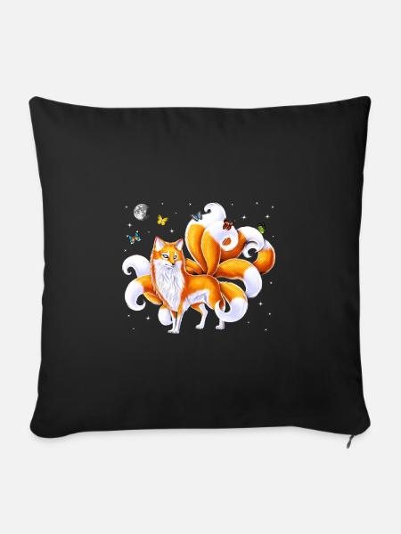 Japanischer Kitsune-Fuchs - Sofakissenbezug 45 x 45 cm - Schwarz