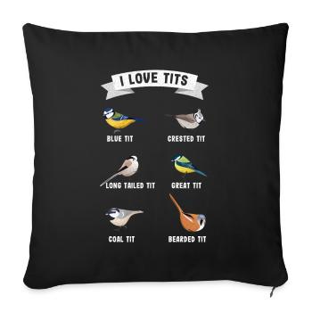 "J'aime les seins" cadeau ornithologie drôle ornithologie - Housse de coussin décorative 45 x 45 cm - noir - Devant