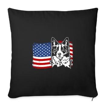 Border Collie US Amérique Drapeau Chiens Chien Wilsigns - Housse de coussin décorative 45 x 45 cm - noir - Devant