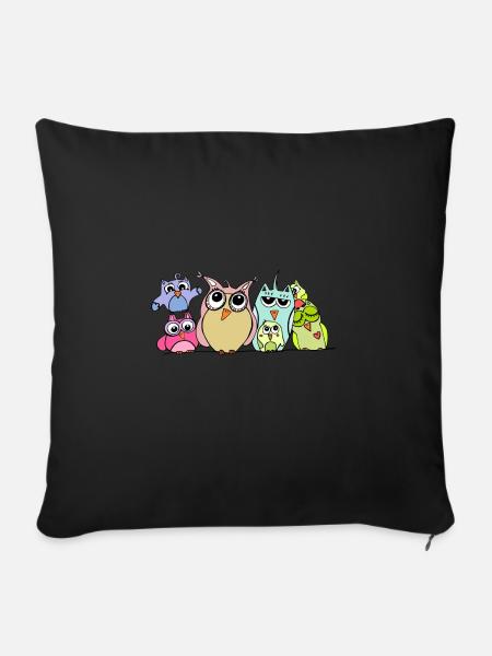 eule und ihre freunde - lustiges eulen treffen - Sofakissenbezug 45 x 45 cm - Schwarz