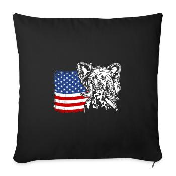 Chien chinois à crête US Amérique drapeau Wilsigns - Housse de coussin décorative 45 x 45 cm - noir - Devant