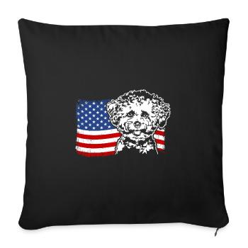 Bichon frisé US Amérique Drapeau Chiens Chien Wilsigns - Housse de coussin décorative 45 x 45 cm - noir - Devant