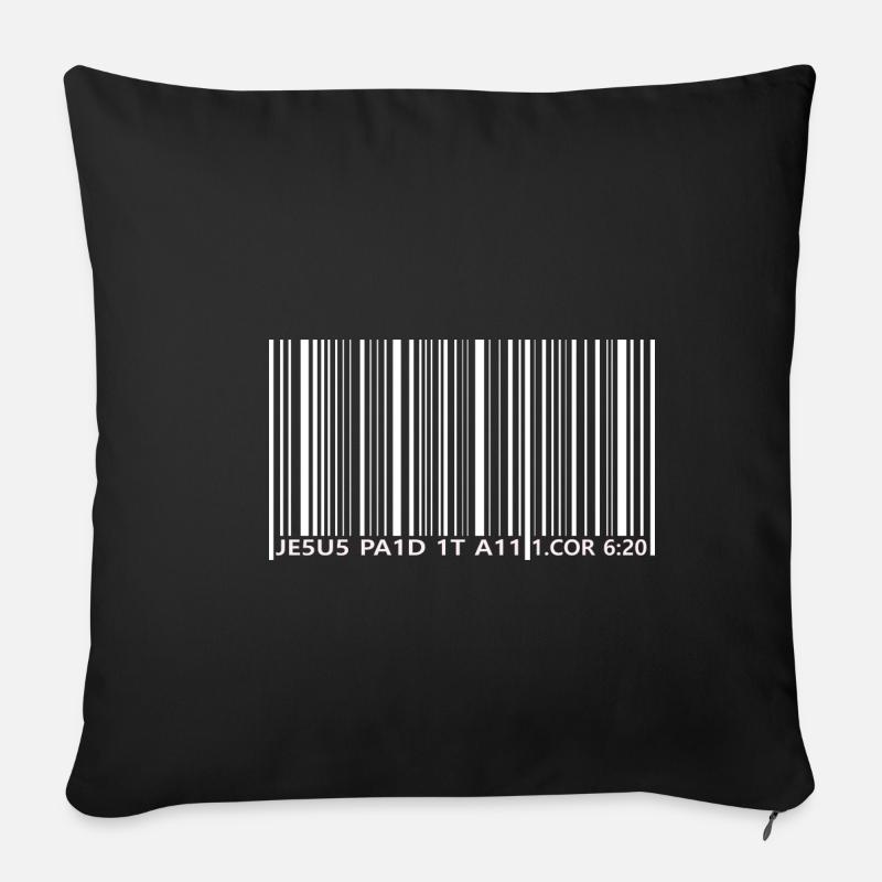 Jesus paid it all / Barcode / 1 Corinthians 6:20 - Sofa pillowcase 17,3'' x 17,3'' (45 x 45 cm) - black