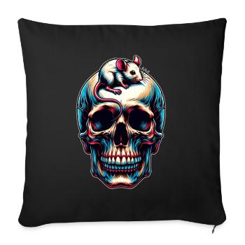 Skull mit süßer kleiner Maus auf der Stirn - Sofakissenbezug 45 x 45 cm - Schwarz - Vorne