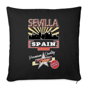 Séville Espagne City Skyline Vintage Rétro - Housse de coussin décorative 45 x 45 cm - noir - Devant