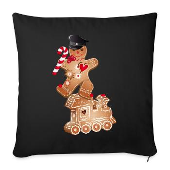 Gingerbread man en tant que conducteur de locomotive sur la locomotive gingerbread - Housse de coussin décorative 45 x 45 cm - noir - Devant