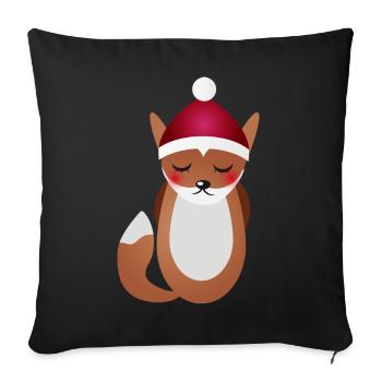 cute fox with Santa Claus Christmas hat - Sofa pillowcase 17,3'' x 17,3'' (45 x 45 cm) - black - Front